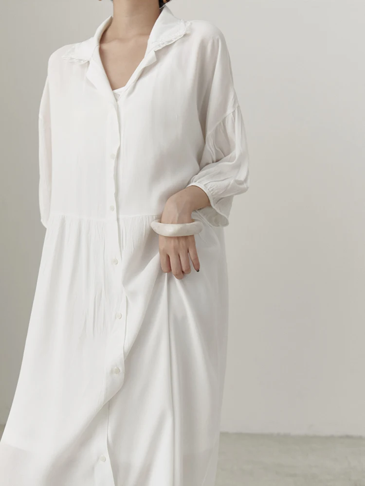 Summer Dress 2019 Fashion Lapel Half Sleeve Solid Patchwork Single Breasted Vintage Loose Long Shirt Women E073 | Женская одежда