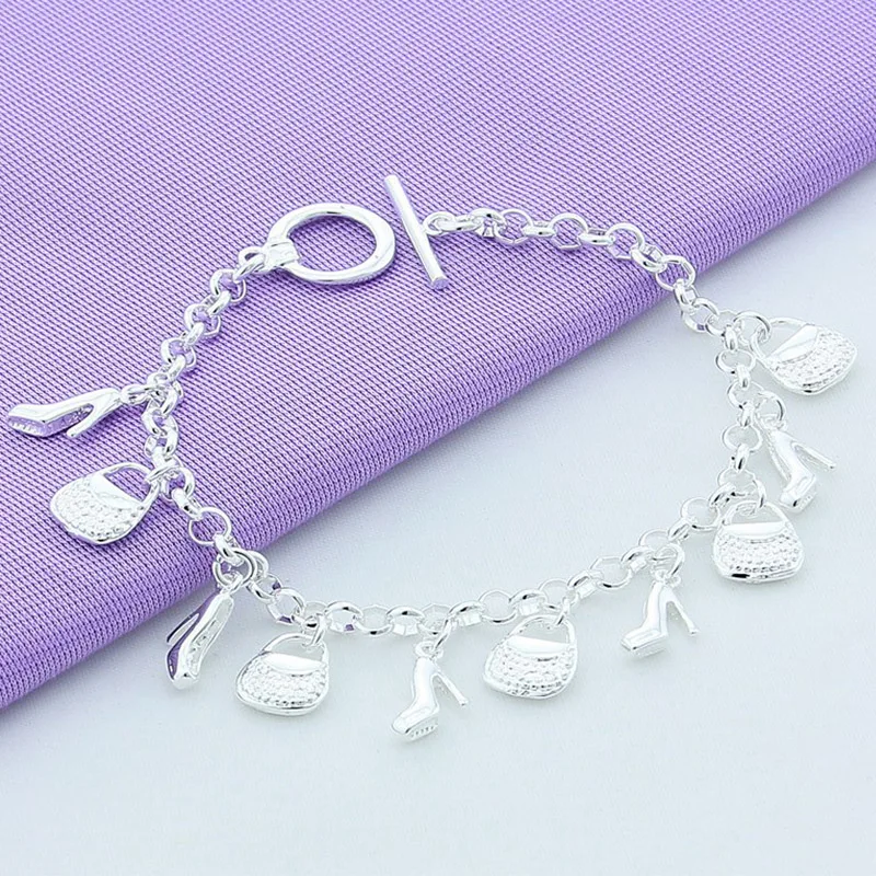 925 Silver Shoes Bags Charm Bracelets Chains For Women Fashion Wedding Jewelry |