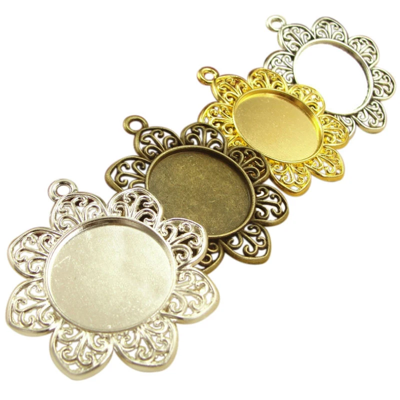 

10pcs 25MM Zinc Alloy Pendant Blanks Setting Tray for Glass Cameo Cabochons Diy Jewelry Accessories 5 Colors