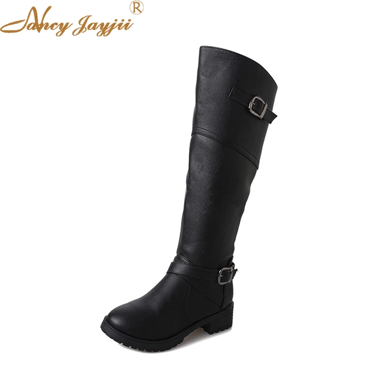 

2021 Woman Boots Mujer Med Knee-High Velvet Ladies Shoes Super High Heels Chunky Front Zipper Zip Plus Size 39 43 Shearling