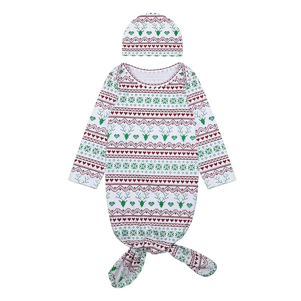 Oklady Yiner Infant Swaddle Nightgown Pattern Print Romper with Hat Sleeping Bags |
