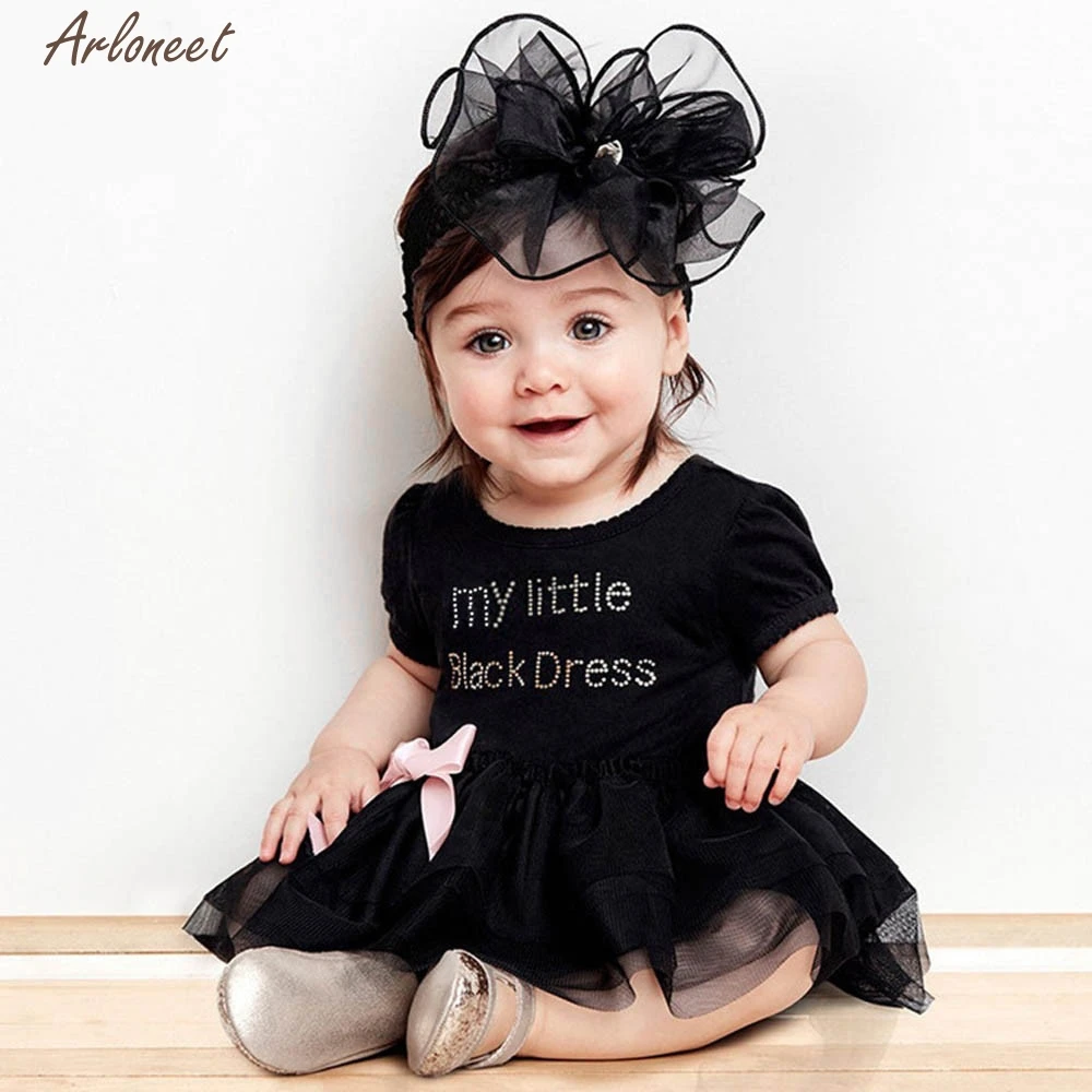 Кружевное маленькое черное платье с вышивкой для новорожденных девочек боди|dress