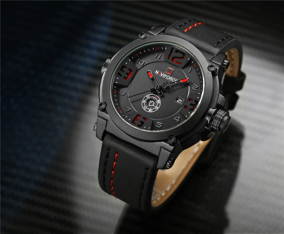 Топ люксовый бренд NAVIFORCE мужские спортивные часы кварцевые часы с кожаным ремешком Мужские Водонепроницаемые наручные часы relogio masculino 9099