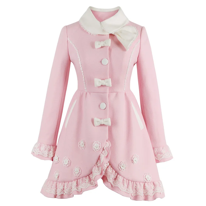 Candy rain Princess sweet pink coat bow flower decoration embroidery Single breasted Slim Fit Lapel Japanese design C16CD6204 | Женская