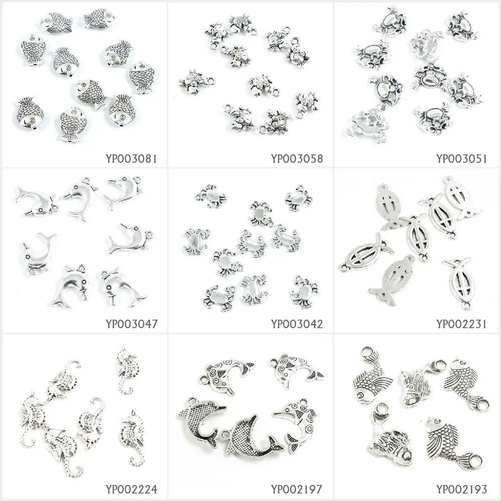 Antique Silver Plated Jewelry Making Charms Carp Fish Dolphin Seahorse Sea Horse Jesus Christian Cross Connector Crab Loose Bead | Украшения