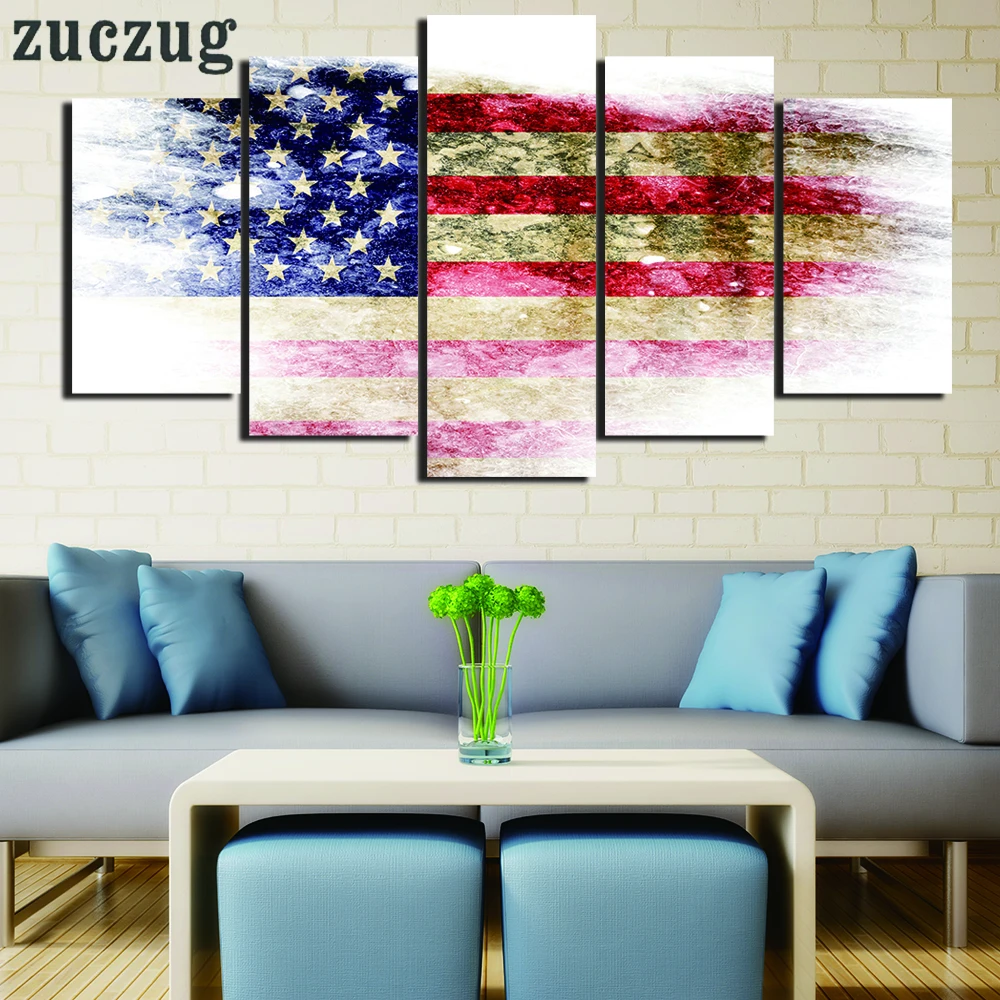 Painting Canvas United States of America Flag Wall Art Pictures Home Decor 5 Panels Prints Living Room | Дом и сад
