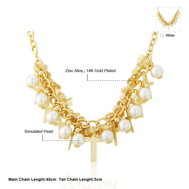 Neoglory Simulated Pearl Pendant Long Necklace Vintage Religious Cross Style For Classic Lady Party Anniversary | Украшения и