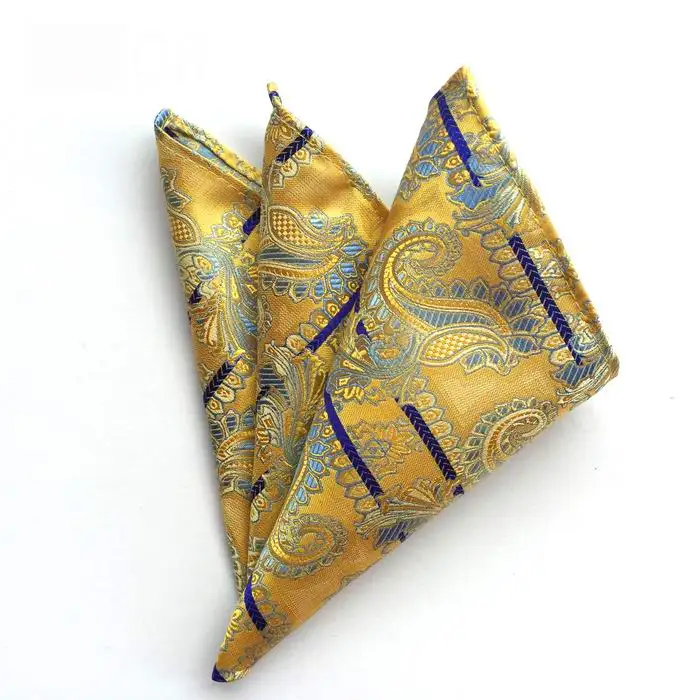 Бесплатная доставка Пейсли желтый синий бежевый шелк Hanky 100% мужской карманный