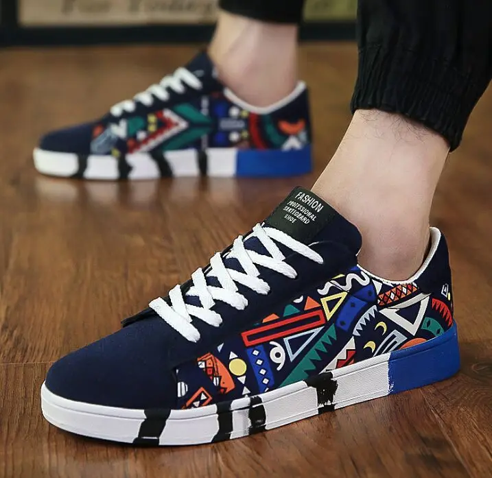 2021 New Brand Men Casual Shoes Fashion good quality Graffiti Man Flats Suede Lace-Up | Обувь
