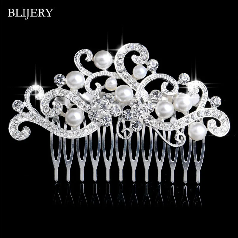 Style 19 BLIJERY, элегантные свадебные аксессуары для волос с жемчугом и кристаллами, цветочные свадебные гребни для волос, женские вечерние ювелирные украшения для волос, Тиара для невесты - Окраска металла: Style 19