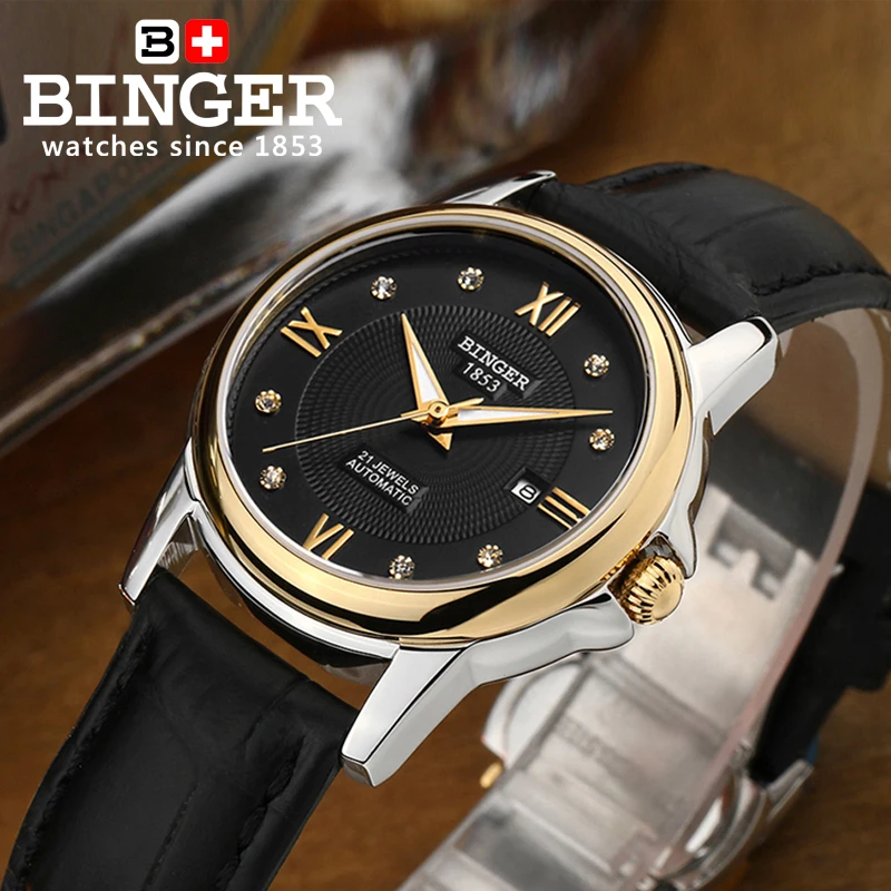 Hot Fashion 2017 Binger Original Top Brand Women Dress Luxury Automatic Mechanical Watch Self Wind Leather relogio montre femme|montre brand|montre