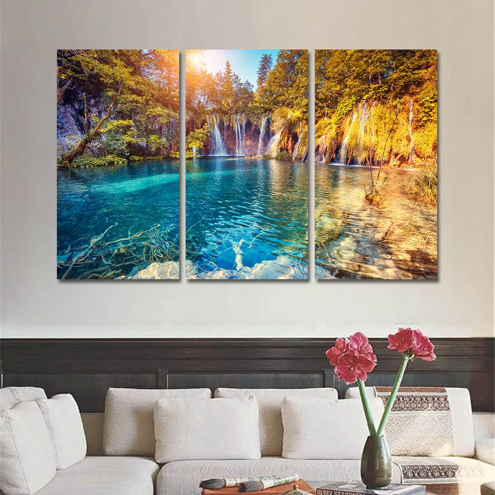 

Oil Painting Canvas Pictures for Living Room with No Frame Posters and Prints Landscape Waterfall Wall Art Home Decor 3 Pieces