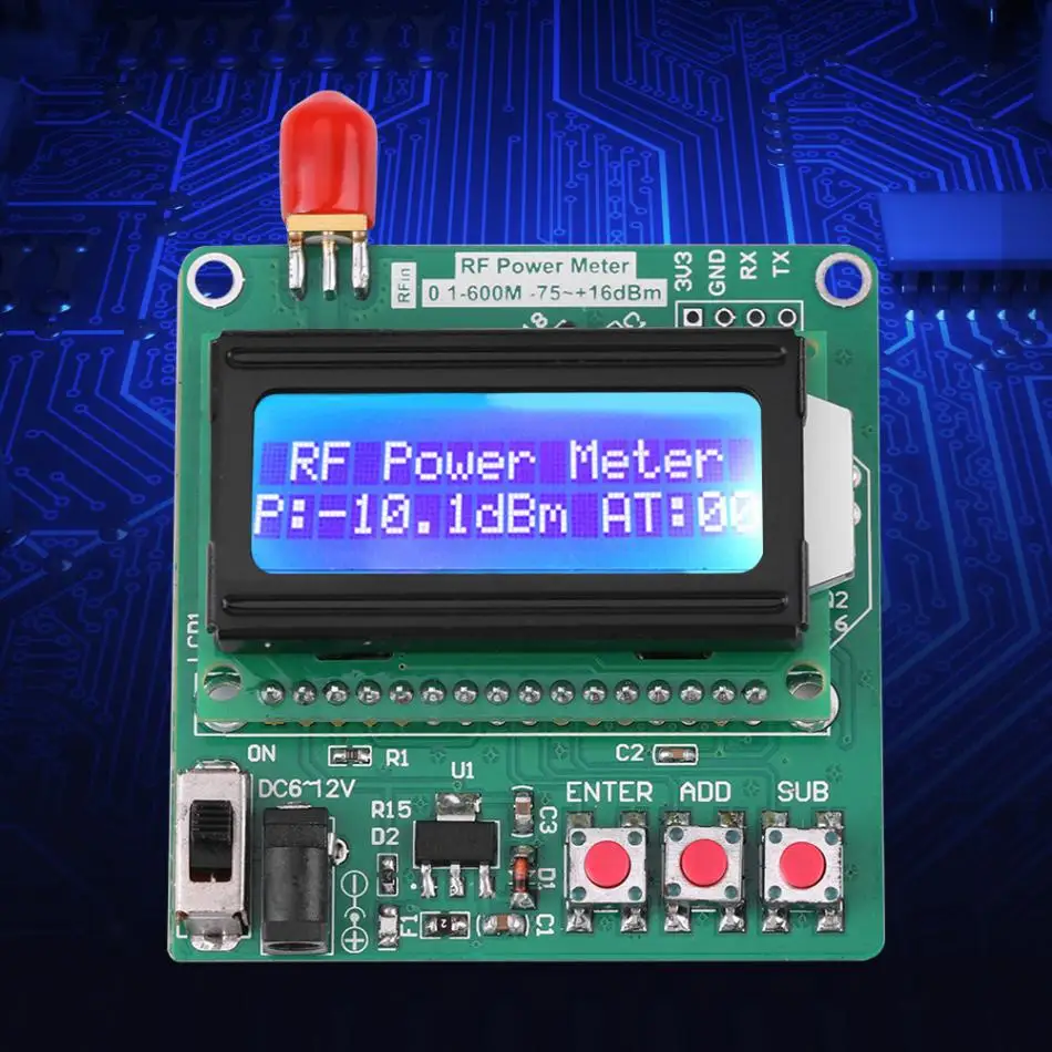 Точный измеритель мощности цифровой lcd RF измеритель мощности-75~ 16 дБм 1-600 МГц значение затухания радиочастоты при затухании дБ модуль