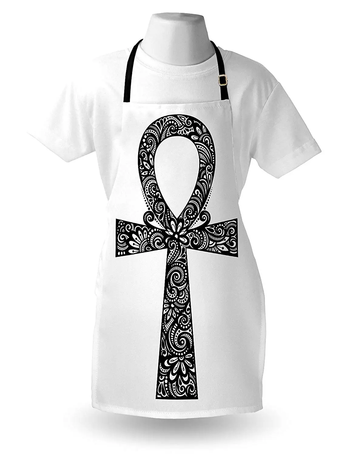 Ankh Apron Ancient Egyptian Icon with Ethnic Floral Swirls Leaves Oriental Arabesque Pattern Kitchen Bib for Cooking | Дом и сад