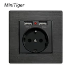 Черная алюминиевая металлическая панель Minitiger с двумя USB-портами для зарядки, а, 16 А, настенная розетка для России и Испании, европейская розетка серии R8