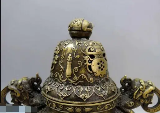 9 &quotКитай латунь медь Резные слон долголетия курильница Ладан горелки