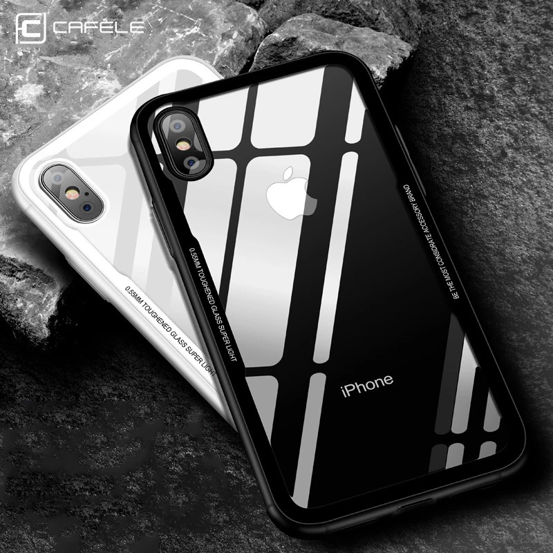CAFELE Tempered Glass Back Case For iPhone X 10 XS Soft TPU + Ultra Thin Transparent Cover Apple |