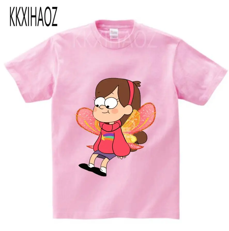 pink childreT-shirt Милая Детская рубашка детские футболки с принтом «Гравитация Фолс», «тайна» Летние повседневные футболки для мальчиков и девочек, модная детская футболка Kawai для девочек - Цвет: pink childreT-shirt