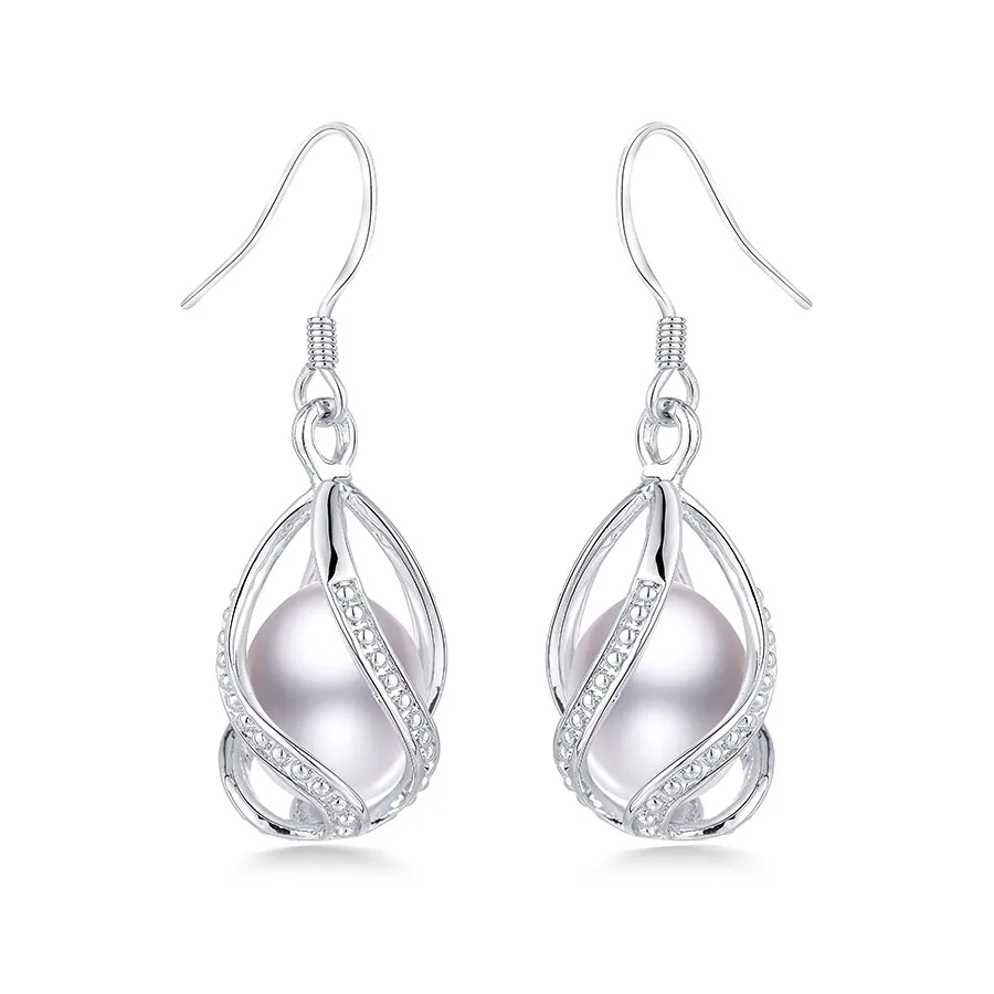 white pearl Серьги-капли из натурального пресноводного жемчуга для женщин, элегантные серьги из 925 пробы серебра, не вызывает аллергии, сделай сам, клетка, ювелирное изделие Lindo - Цвет камня: white pearl