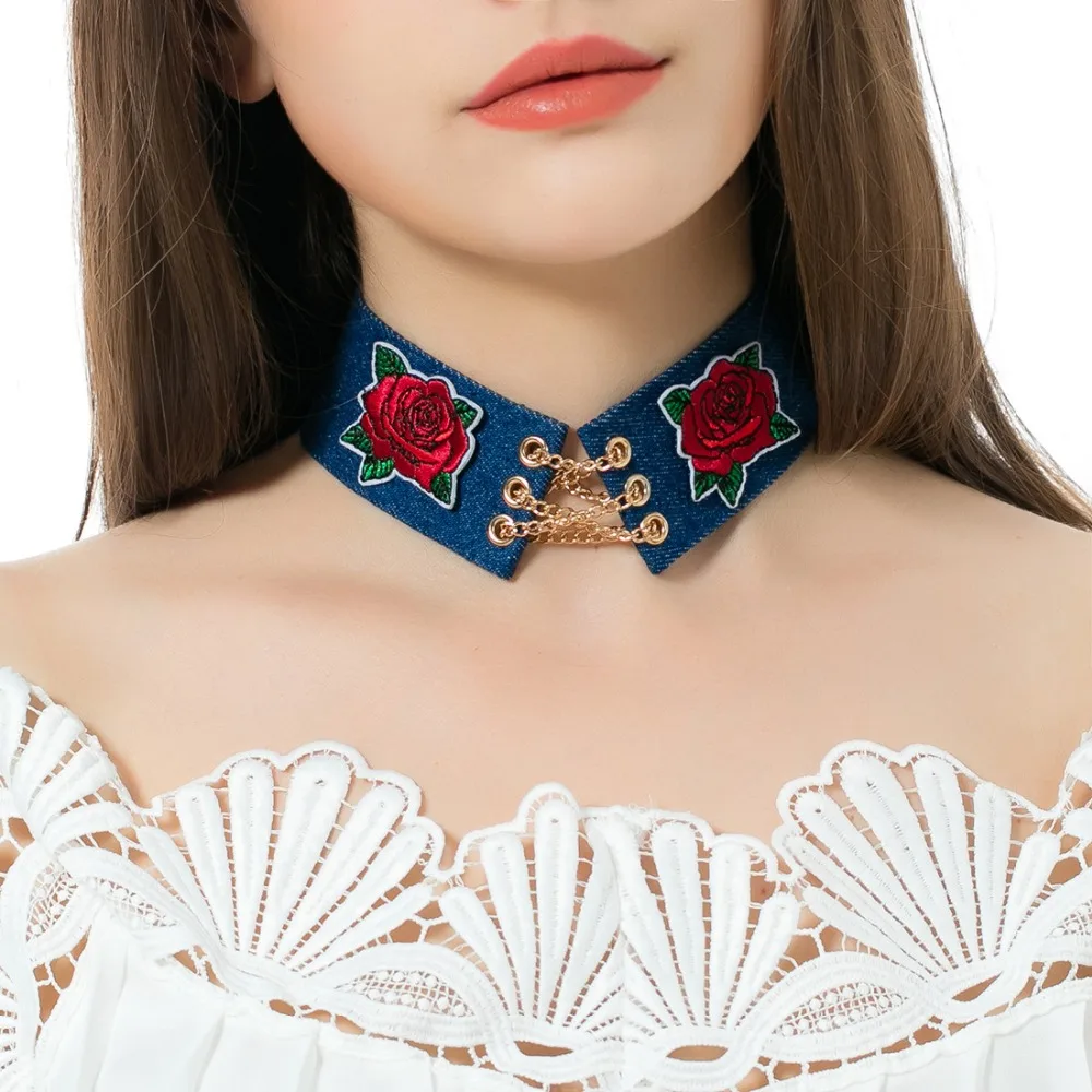 High quality explosion style fashion accessories retro personality elements rose embroidery necklace chain | Украшения и