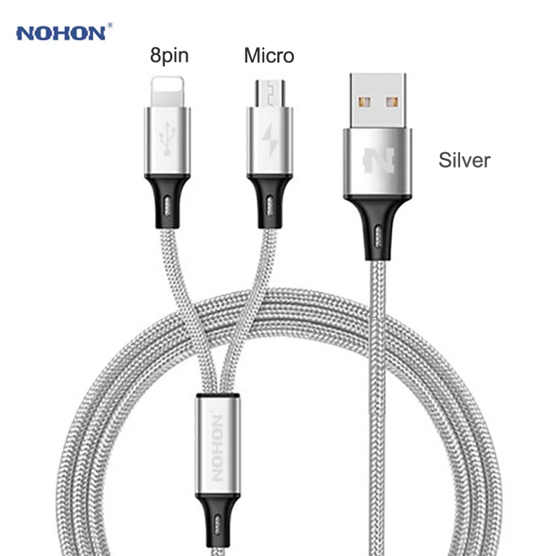 NOHON 3 в 1 USB кабель 2 Тип C 8Pin Micro зарядного устройства для iPhone 8 7 6 6S Plus iOS 10 9 кабели