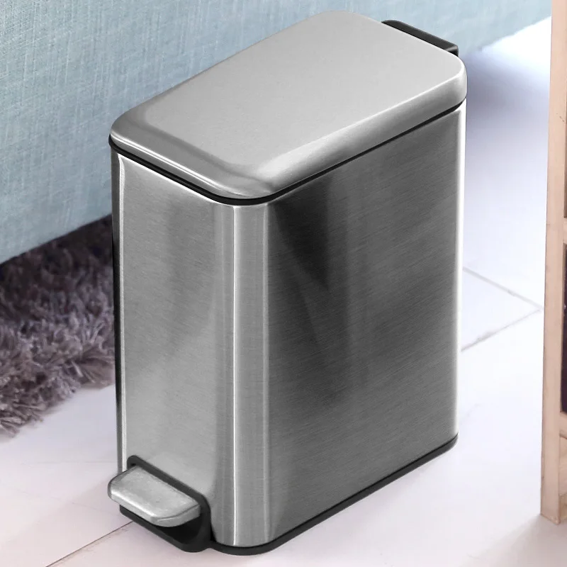 5L Silver 5L нержавеющая сталь Fingerproof ступенчатая Педаль мусорная корзина мусорное ведро Безмолвная крышка Туалет Кухня - Цвет: 5L Silver