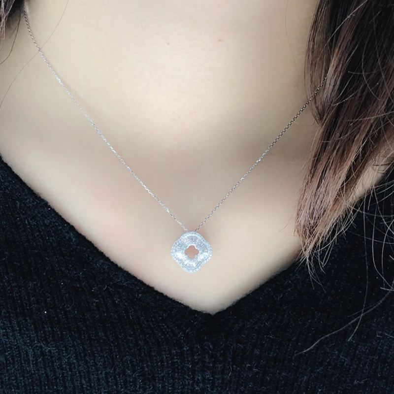 Aazuo 100% 18K White Gold Rose Real Ladder Diamond Fashion Flower Clover Necklace gifted for Women 18 Inch Link Chain Au750 | Украшения и