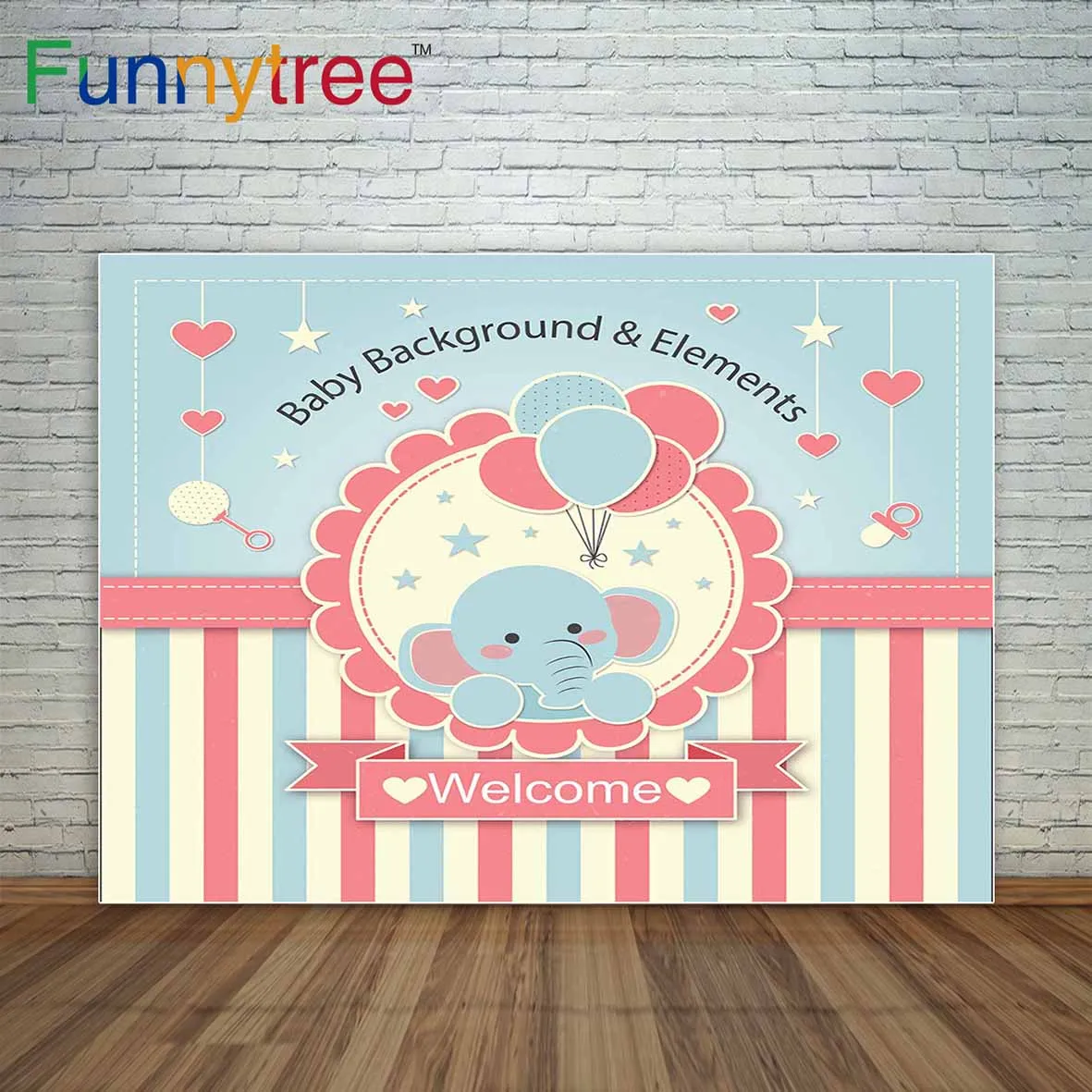 

Фон для фотосъемки с изображением милого слона шара пастельных цветов в полоску игрушки