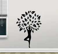 Girl Tree Yoga Pose Wall Stickers for Girls Bedroom Life Fitness Wellness Vinyl Decal Mural Yoga Studio Wall Decor Poster D426