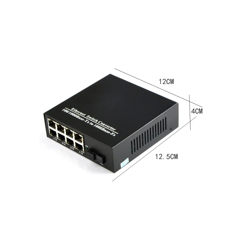 1 пара интерфейс SC и 8 портов RJ45 Ethernet Swltch преобразователь 1000M одноволоконный
