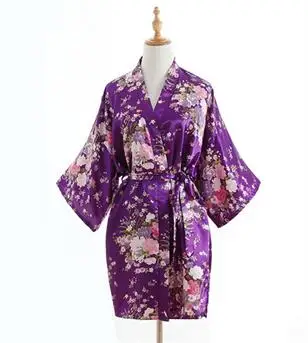 purple Женская атласная короткая ночная рубашка, кимоно, халат, новинка, серый халат, Цветочная Пижама, свадебное, для невесты, подружки невесты, сексуальное платье, платье, один размер - Цвет: purple
