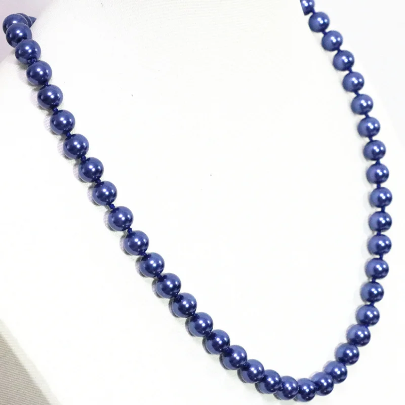 

Dark Blue Beaded Necklace Shell Simulated Pearl Round Beads 8mm 10mm 12mm 14mm Women Chain Strand Necklaces Jewelry 18inch B1497