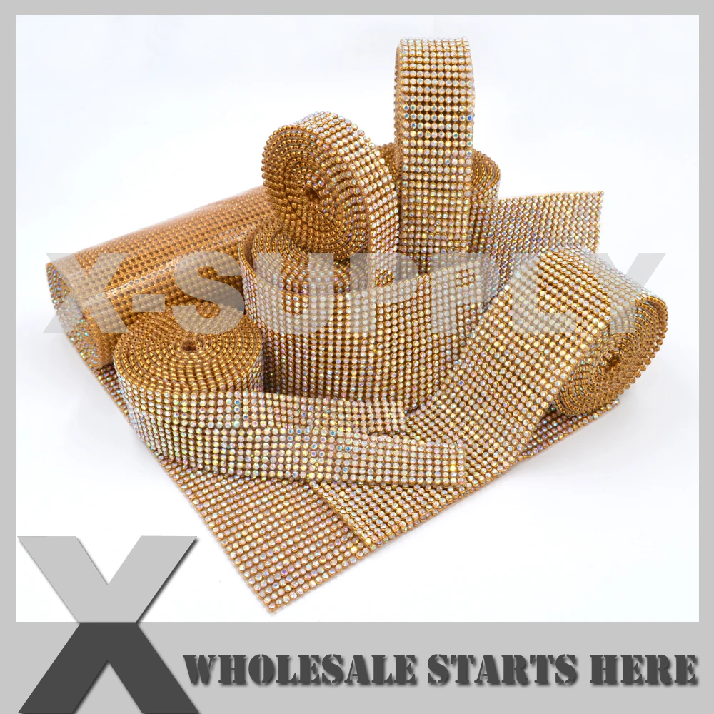 Золотой Кристалл AB металлические стразы ленты с металлическими вставками на