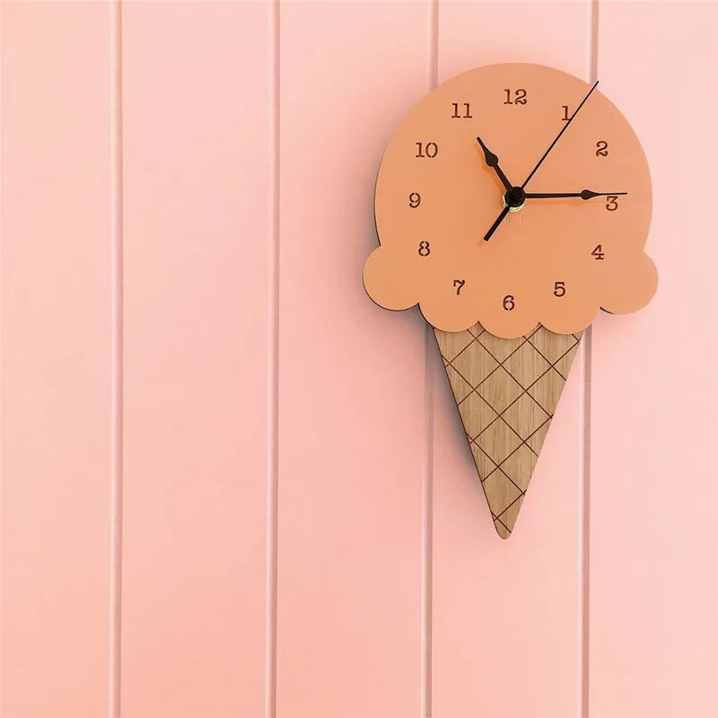 Настенные часы с мороженым в скандинавском стиле бесшумные мультяшным рисунком