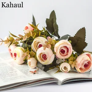 Искусственные Чайные розы, 1 шт., букет невесты для домашней свадебной церемонии, Новогоднее украшение для вечеринки, искусственный цветок, украшение для стола