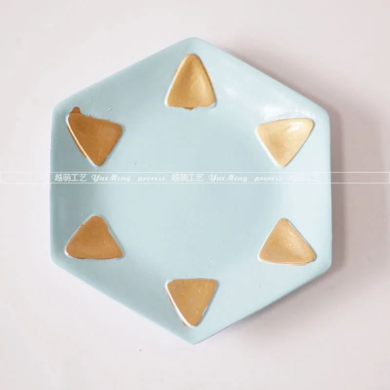 Blue Hexagon Европейские ювелирные изделия из смолы, посуда для хранения косметики, шестигранная треугольная овальная тарелка, розовая фиолетовая синяя губная помада, серьги, кольцо, поднос, ремесла - Цвет: Blue Hexagon
