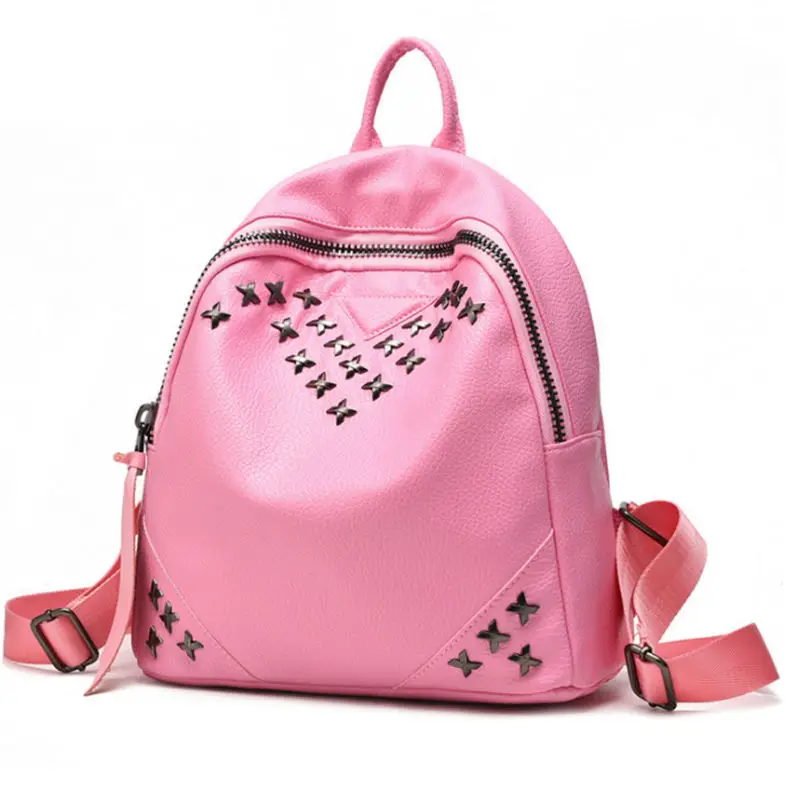 8797 Женщины PU Рюкзаки Мода Опрятный Стиль Леди Сумки С Заклепки И Крест-Накрест