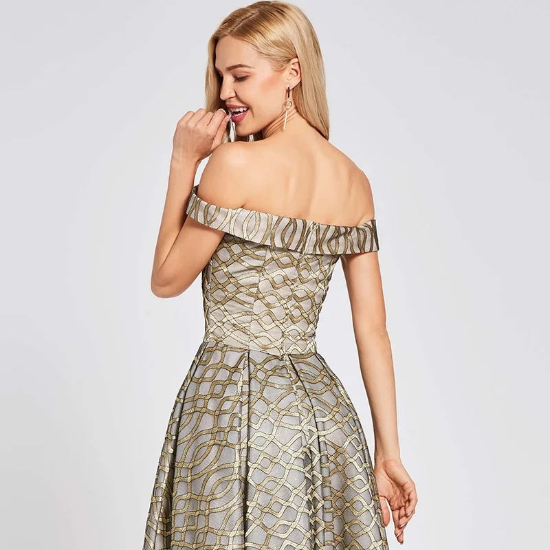 Женское вечернее платье на молнии Tanpell золотистое ТРАПЕЦИЕВИДНОЕ ПЛАТЬЕ до пола