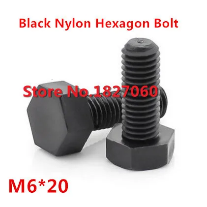 200 шт. M6 * 20 черный нейлоновый шестигранный болт с пластиковой шестигранной