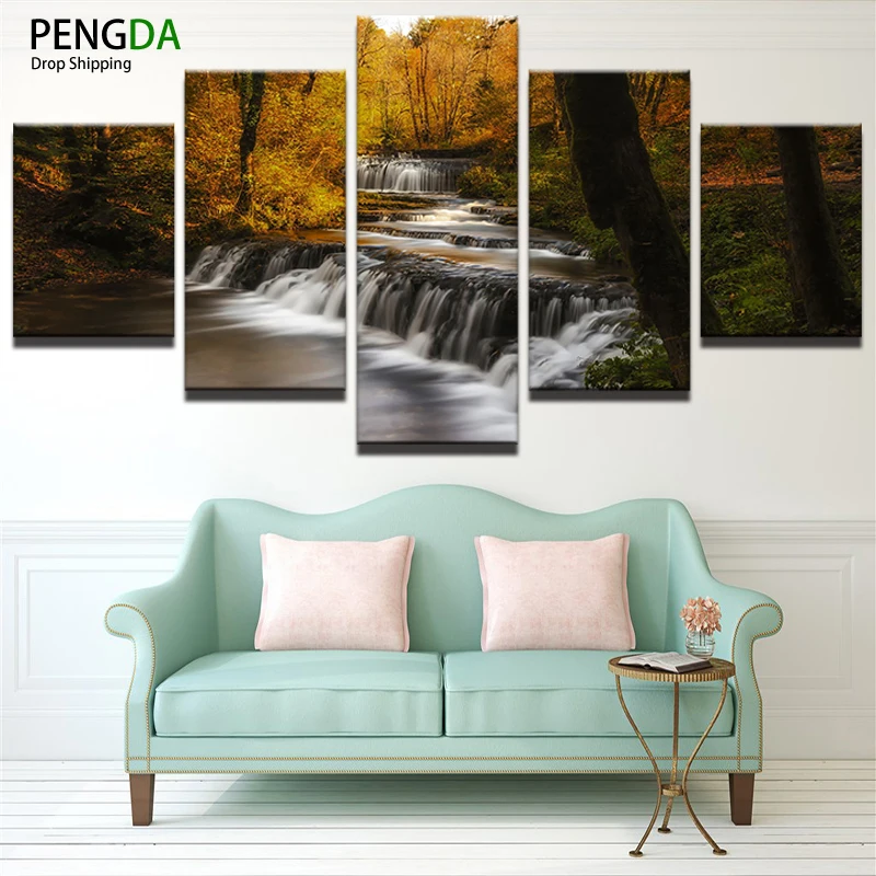 

PENGDA Modular Pictures Home Decor Frames Canvas Painting Top-Rated Wall Pictures 5 Panels Waterfall Landscape On Canvas