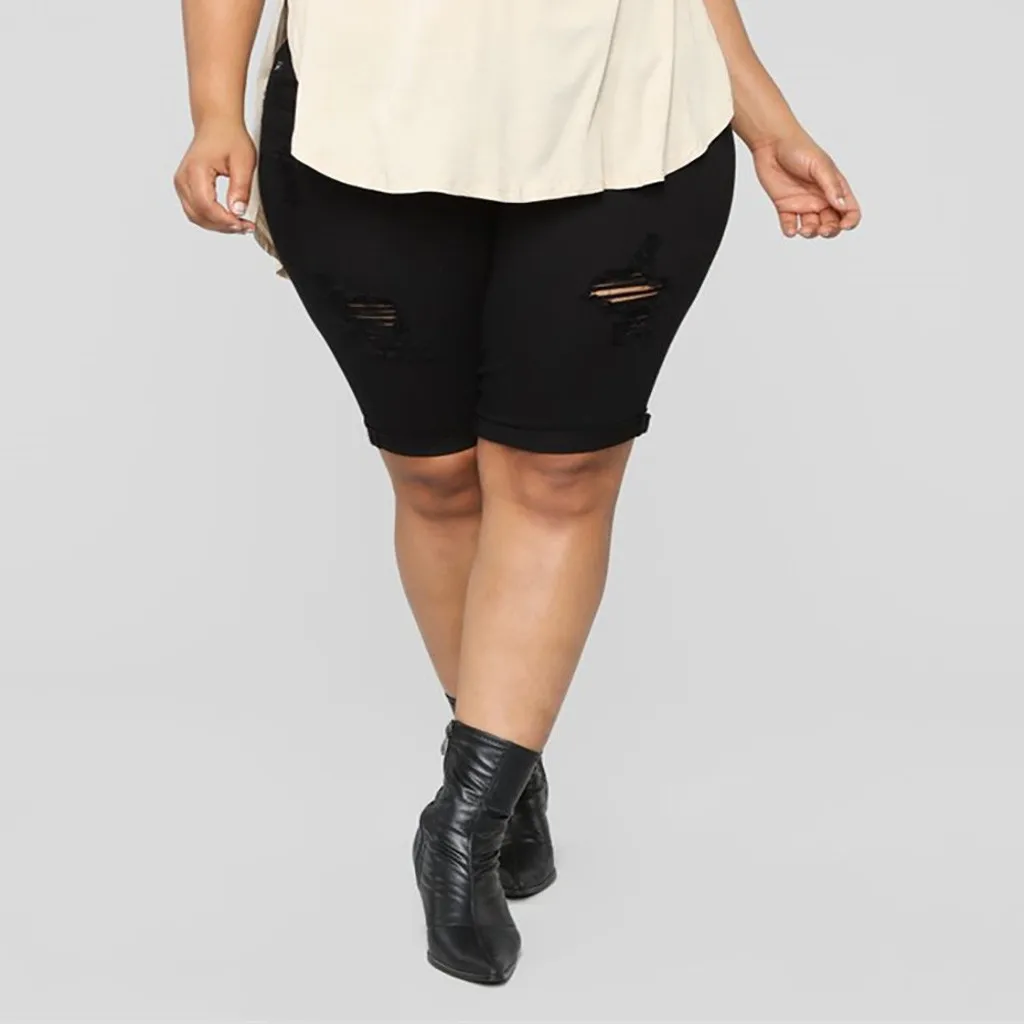 Летние повседневные джинсы женские эластичные большие размеры|Женские шорты| |