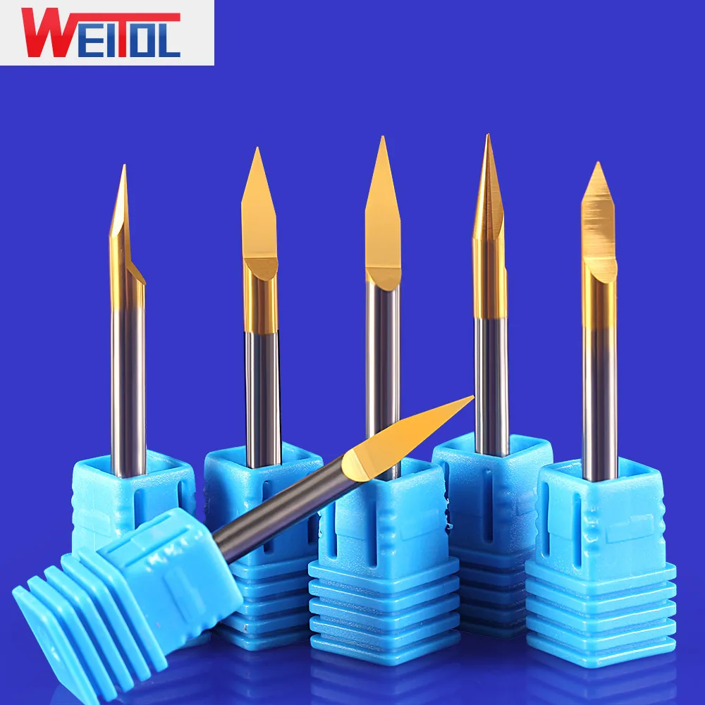 WeiTol 4 мм SHK 0 1 наконечник V Форма гравировальные биты Желтое покрытие фрезы для