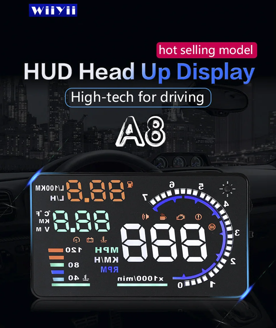 A8-OBD2-HUD gps Head Up дисплей автомобиля Спидометр лобовое стекло Speedo Projetor
