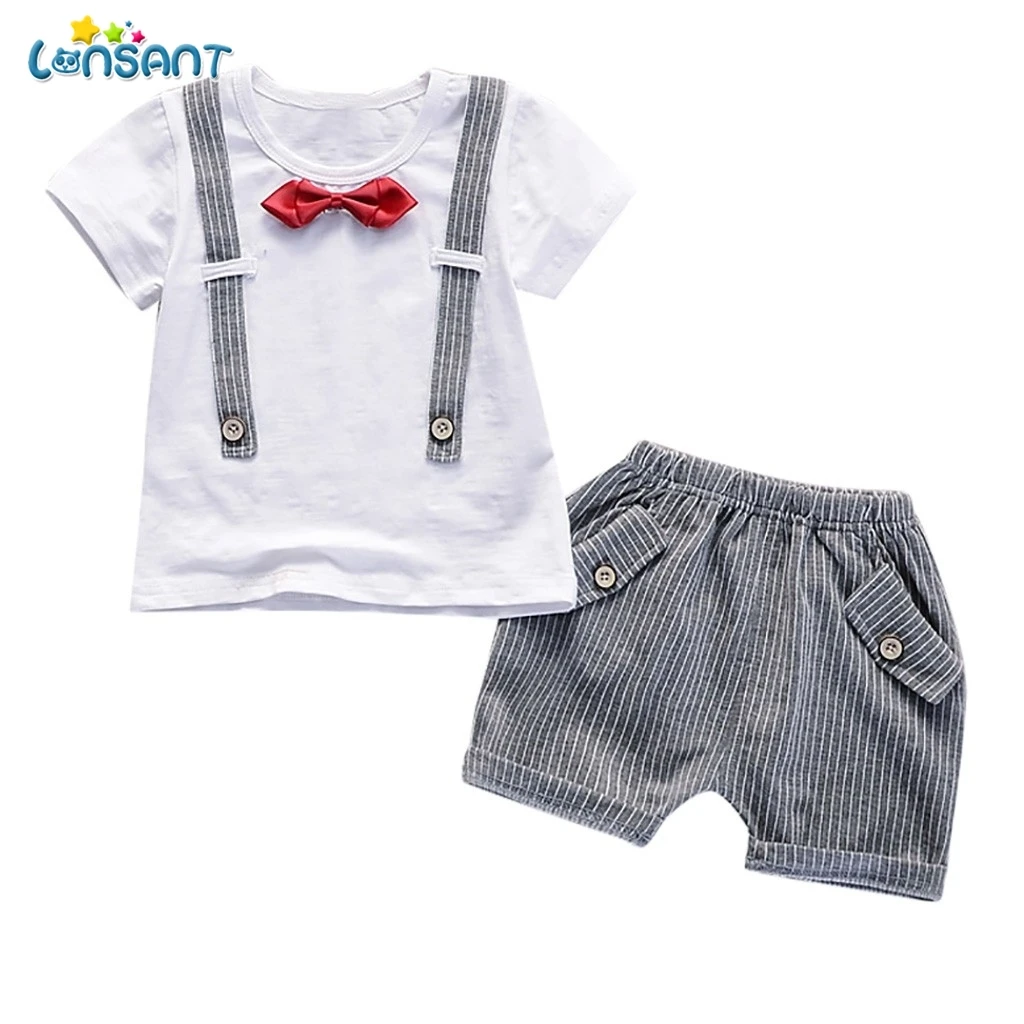 LONSANT Baby's Sets Summer Striped Suit Short Sleeved Shorts Boy And Girl baby's o-neck Pullover Unisex Baby Clothing N30 | Детская