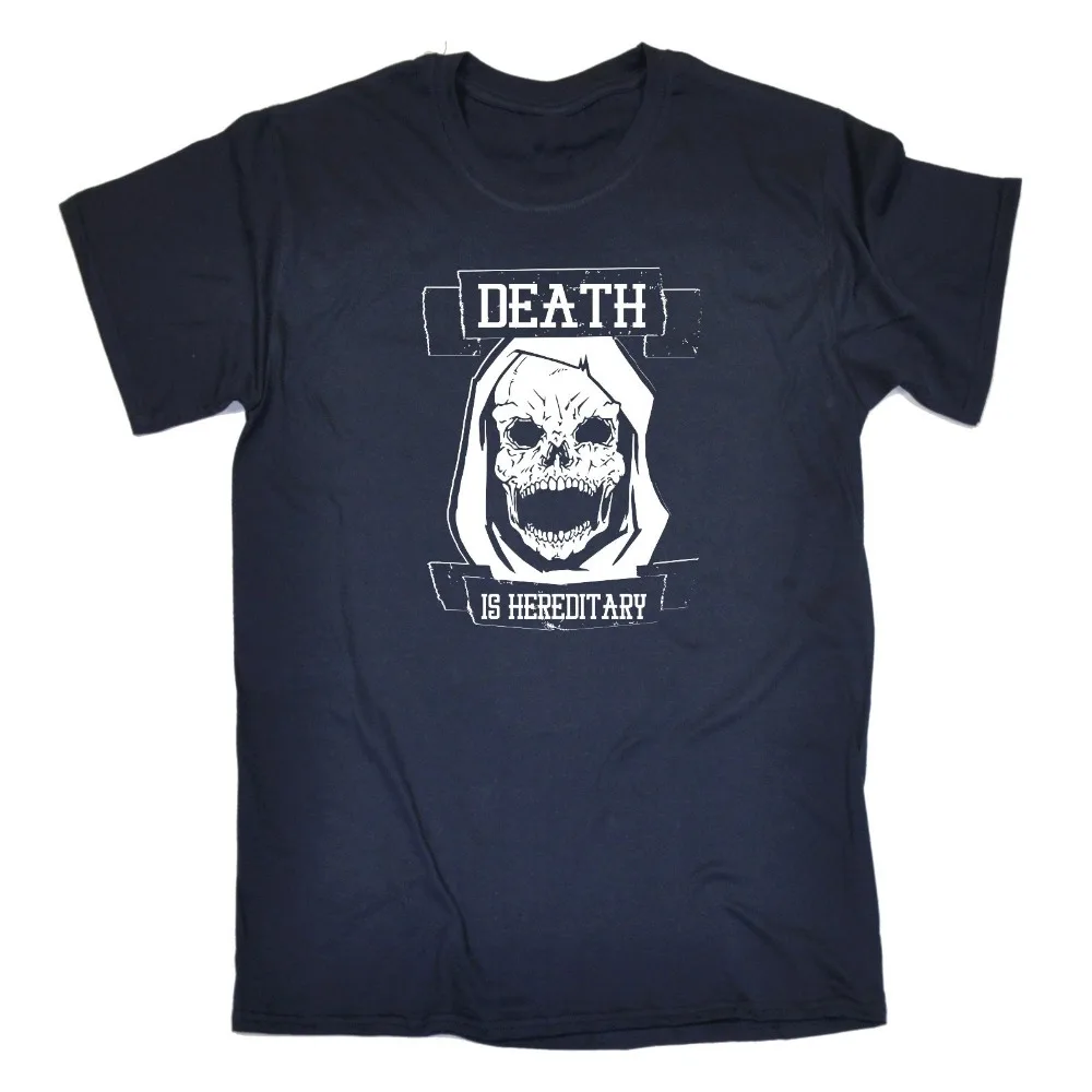 Youth Round Collar Customized T-Shirts Death Is Hereditary Skull MENS T-SHIRT tee birthday gift grim reaper dead scary Tee Shirt | Мужская