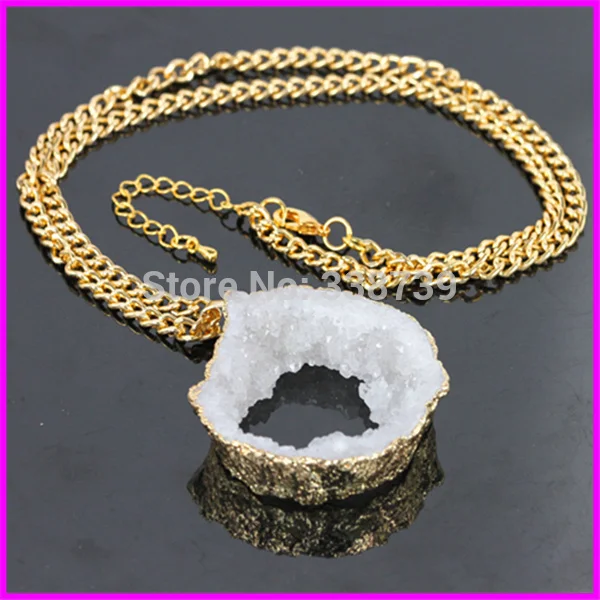 

Free ship! 1pc Nature White Druzy Pendant Geode Gem Pendants Necklace Crystal Quartz Drusy Pendant Necklace