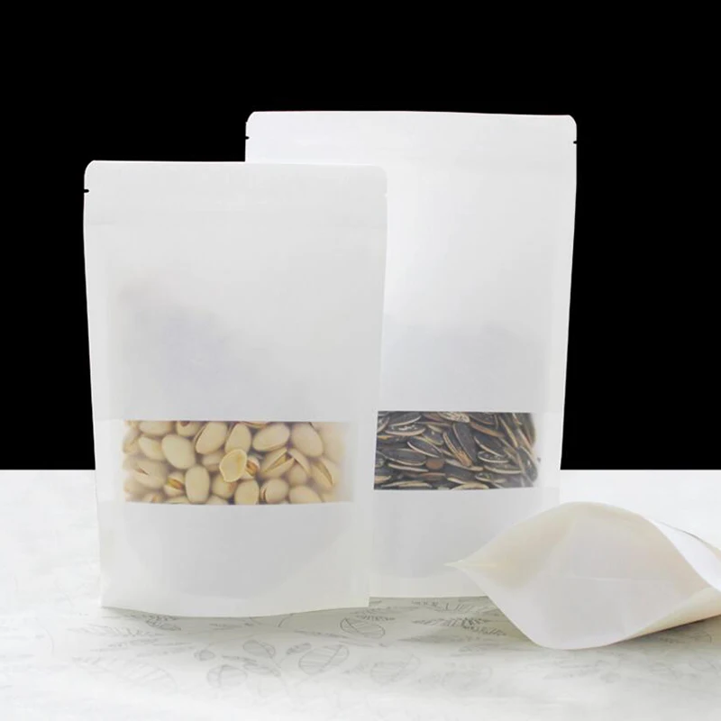 100 шт. белые подарочные пакеты из крафт бумаги с окошком сумки для хранения на