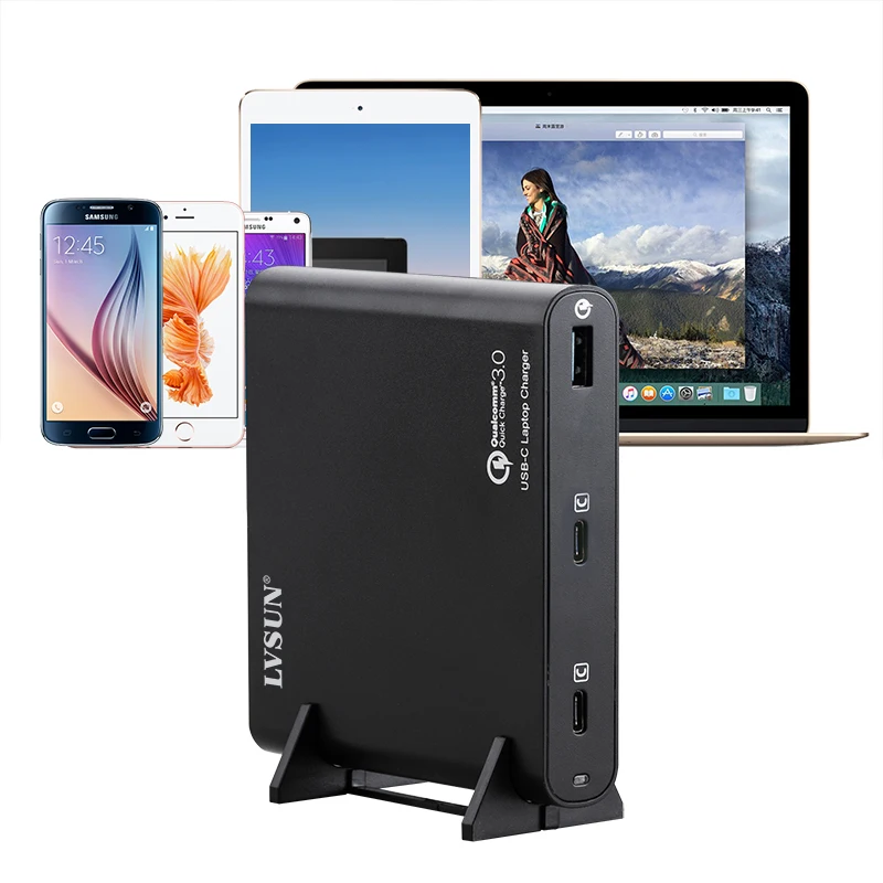 LVSUN 87 Вт Универсальное зарядное устройство QC3.0 адаптер для ноутбука 2 порта PD Type C