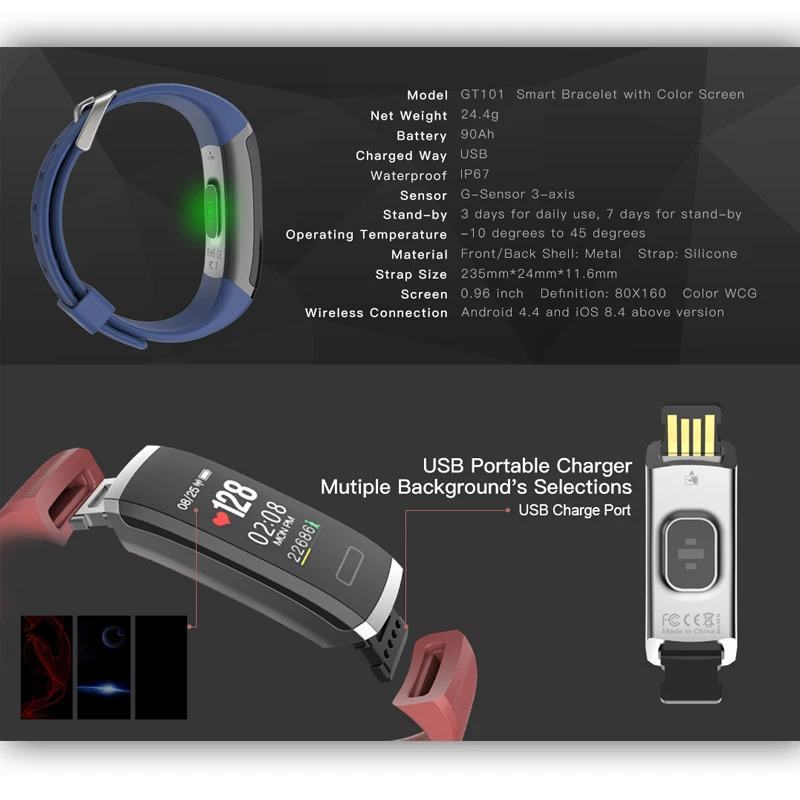 1 шт. Водонепроницаемый Шагомер фитнес трекер для Android IOS цветной экран пульсометр