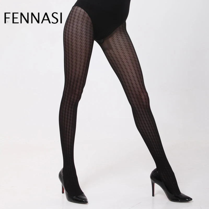 

FENNASI Fashion Blcak Grid Women High Waist Stocking Nightclub Tights Panty Knitting Pantyhose Trouser Mesh Lingerie 100D Tights